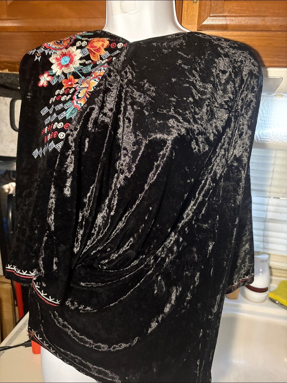 Embroidered Velvet Boho Tunic in Deep black